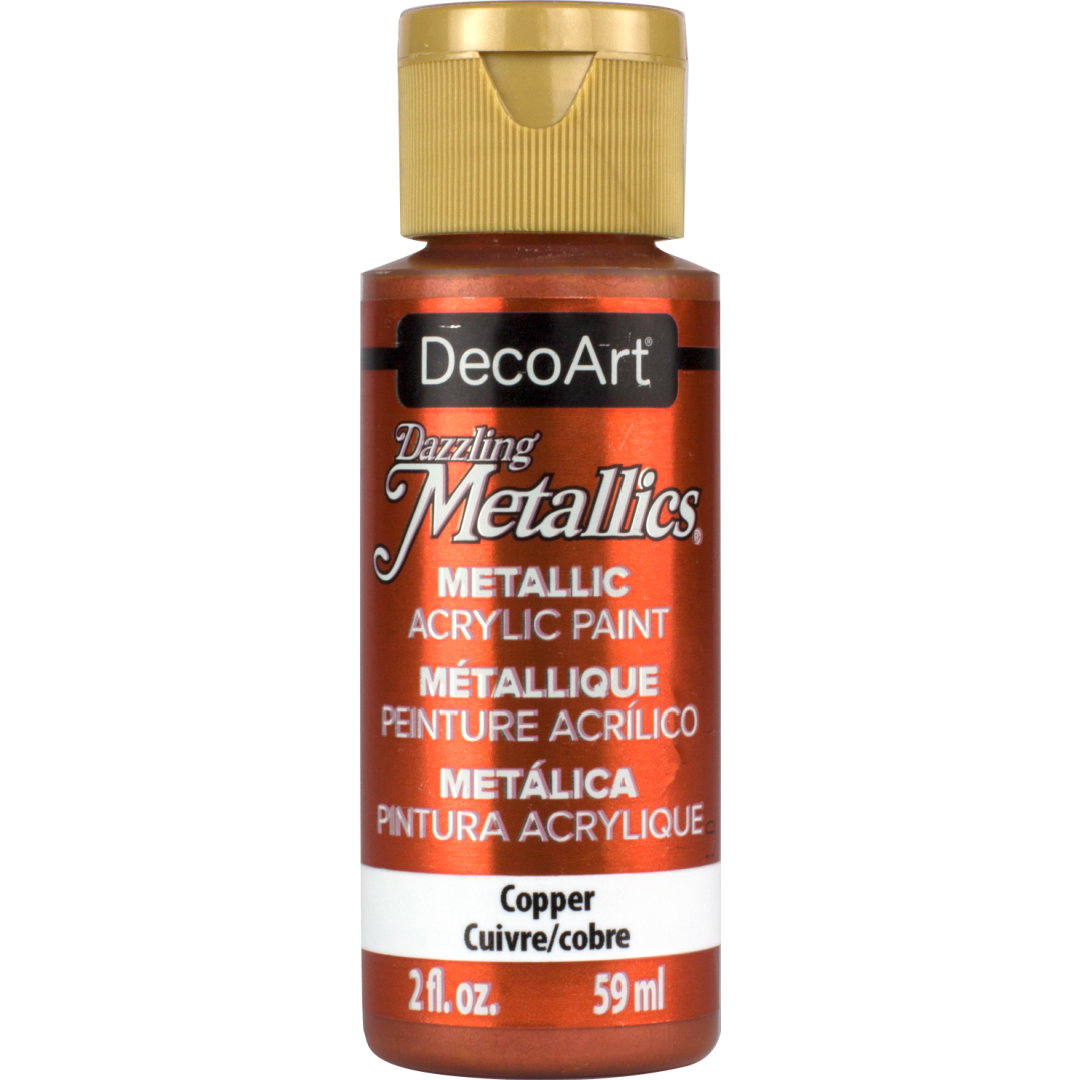 White Pearl Dazzling Metallics acrylic paint by DecoArt in a 2 oz bottle with a shimmering metallic finish.