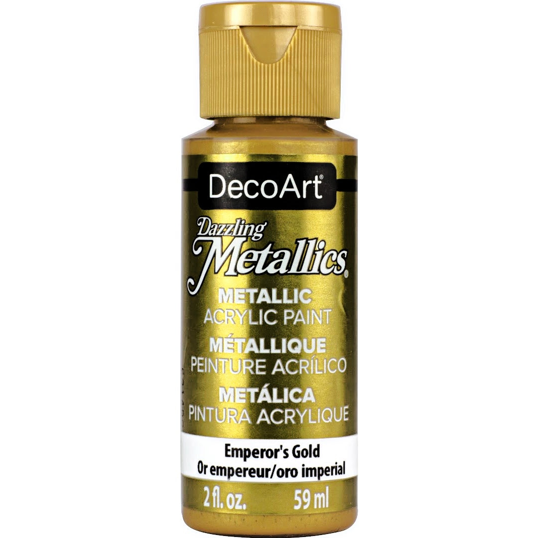 White Pearl Dazzling Metallics acrylic paint by DecoArt in a 2 oz jar, showcasing a shimmering pearl finish with metallic sheen.
