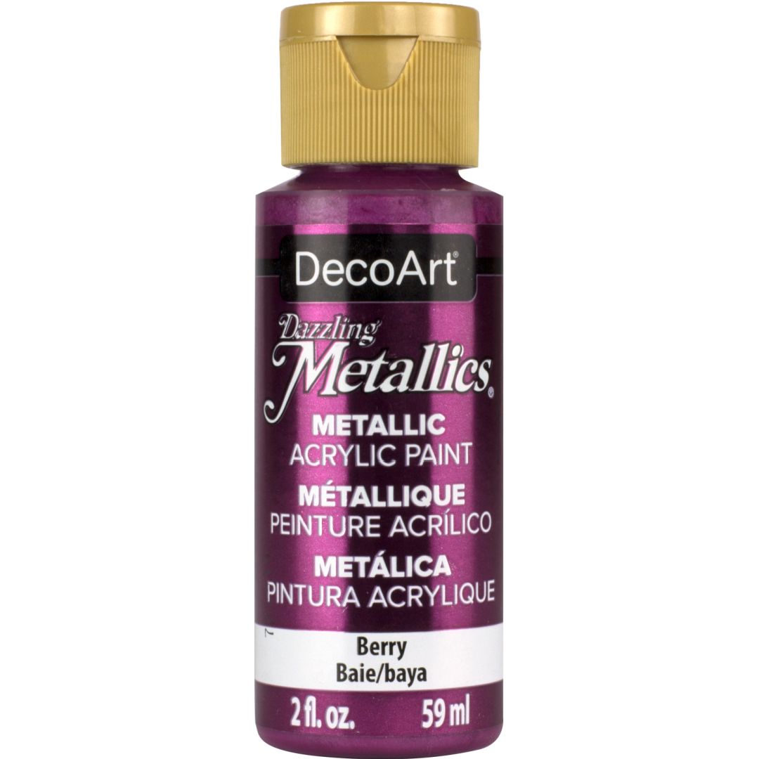 White Pearl Dazzling Metallics acrylic paint by DecoArt in a 2 oz bottle, with a shiny, pearlescent finish.