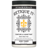 Retique It® Renaissance Furniture Paint in Ivory Tower poly kit, showing a close-up of the creamy ivory-colored paint and included supplies.