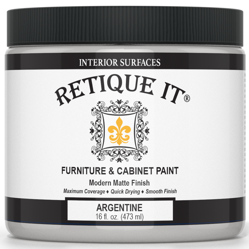 Retique It® furniture and cabinet paint in a quart, showcasing a smooth, even application on a wooden cabinet surface.