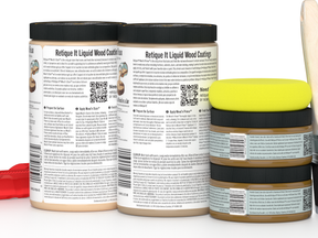 Large Wood'n Kit by Retique It® in Pickled Oak finish, showing multiple wood finishing tools and products on a clean surface.
