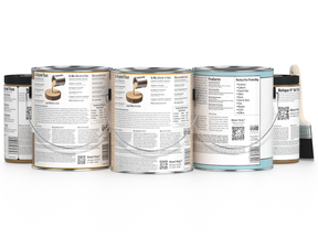 Retique It® Wood'n Finish Kit, 4-piece Dark Pecan interior top coat set for wood projects, showing brushes and wood surface.