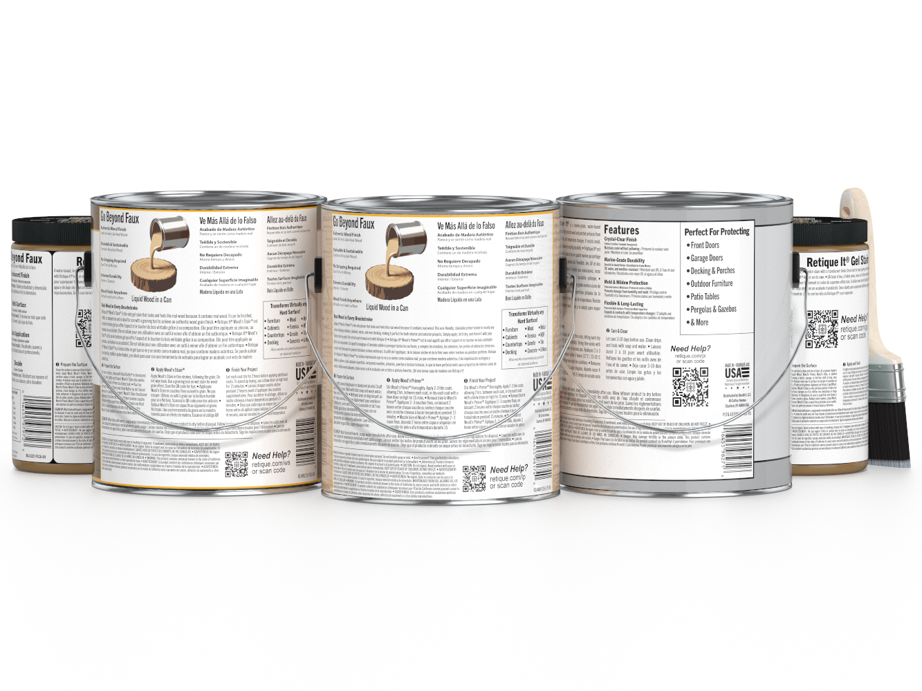 Retique It® Wood'n Finish Kit in Dark Pecan with four large exterior top coat bottles for wood finishing.