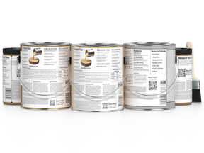 Retique It® Wood'n Finish Kit in Dark Pecan with four large exterior top coat bottles for wood finishing.