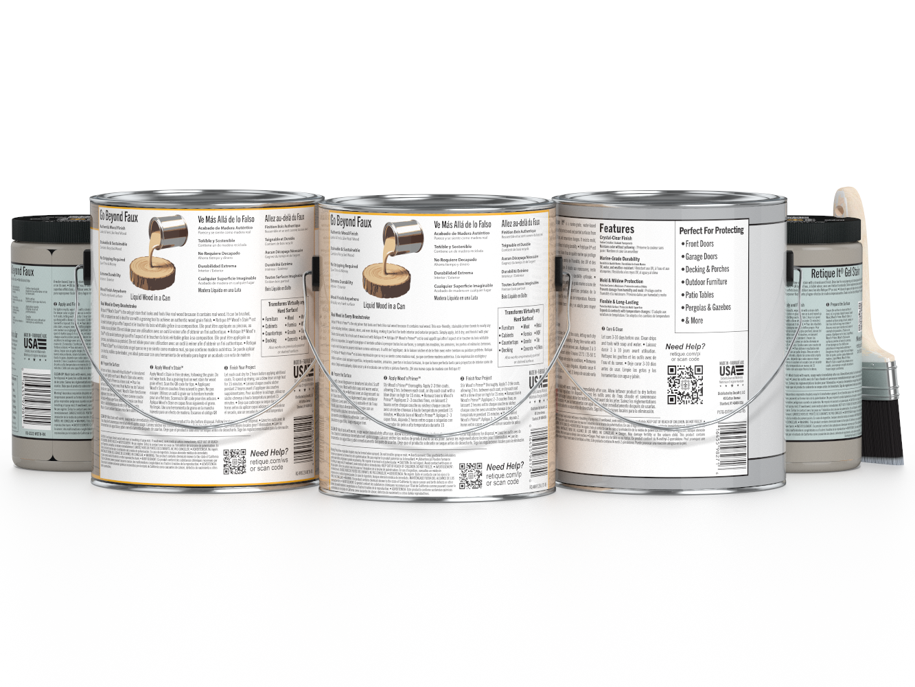 Retique It® Wood'n Kit in Weathered Wood with four large exterior top coat containers for multi-purpose wood finishing.