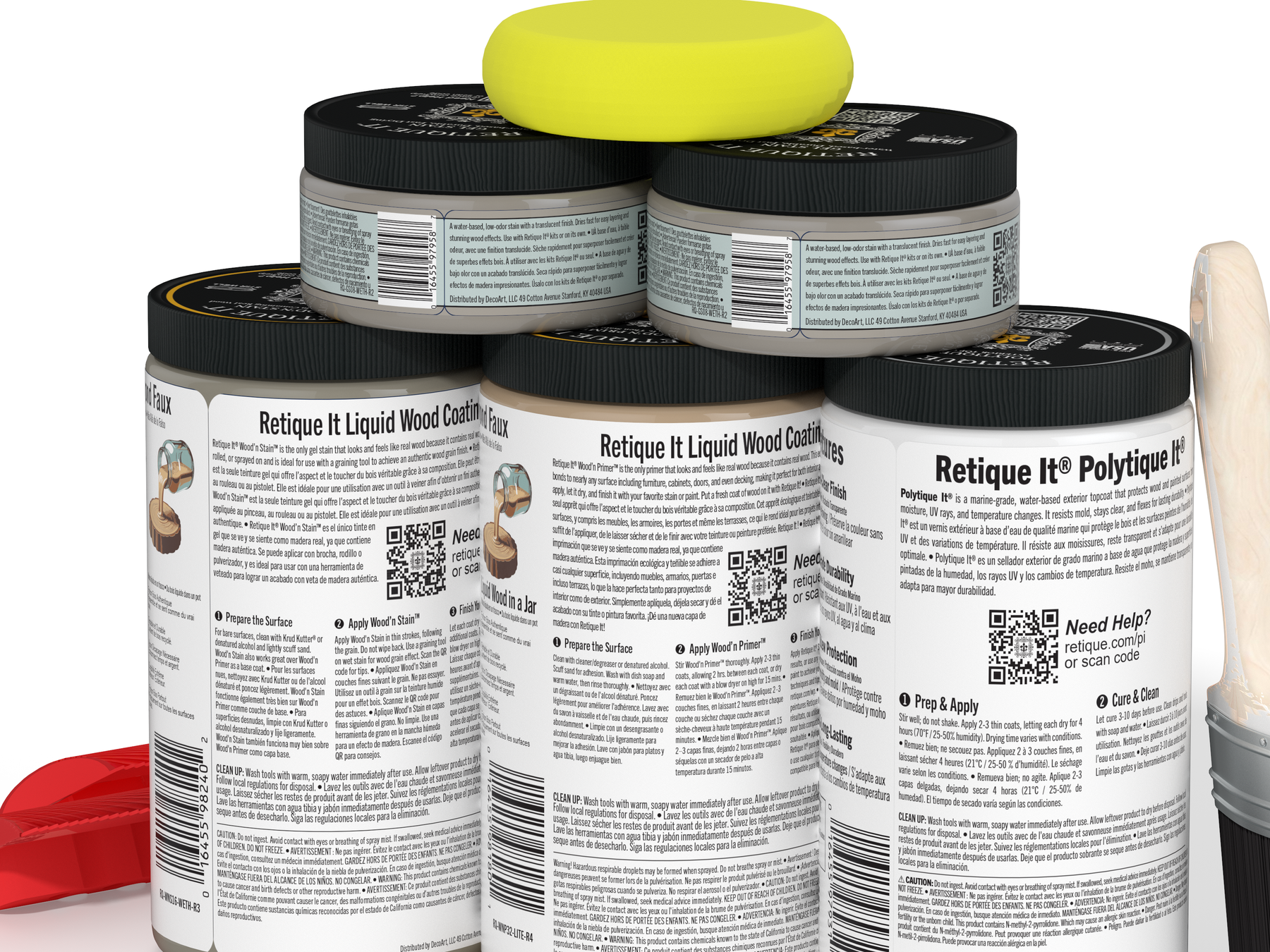 Large Weathered Wood Wood'n Finish Kit by Retique It® with exterior top coat and tools for wood finishing projects