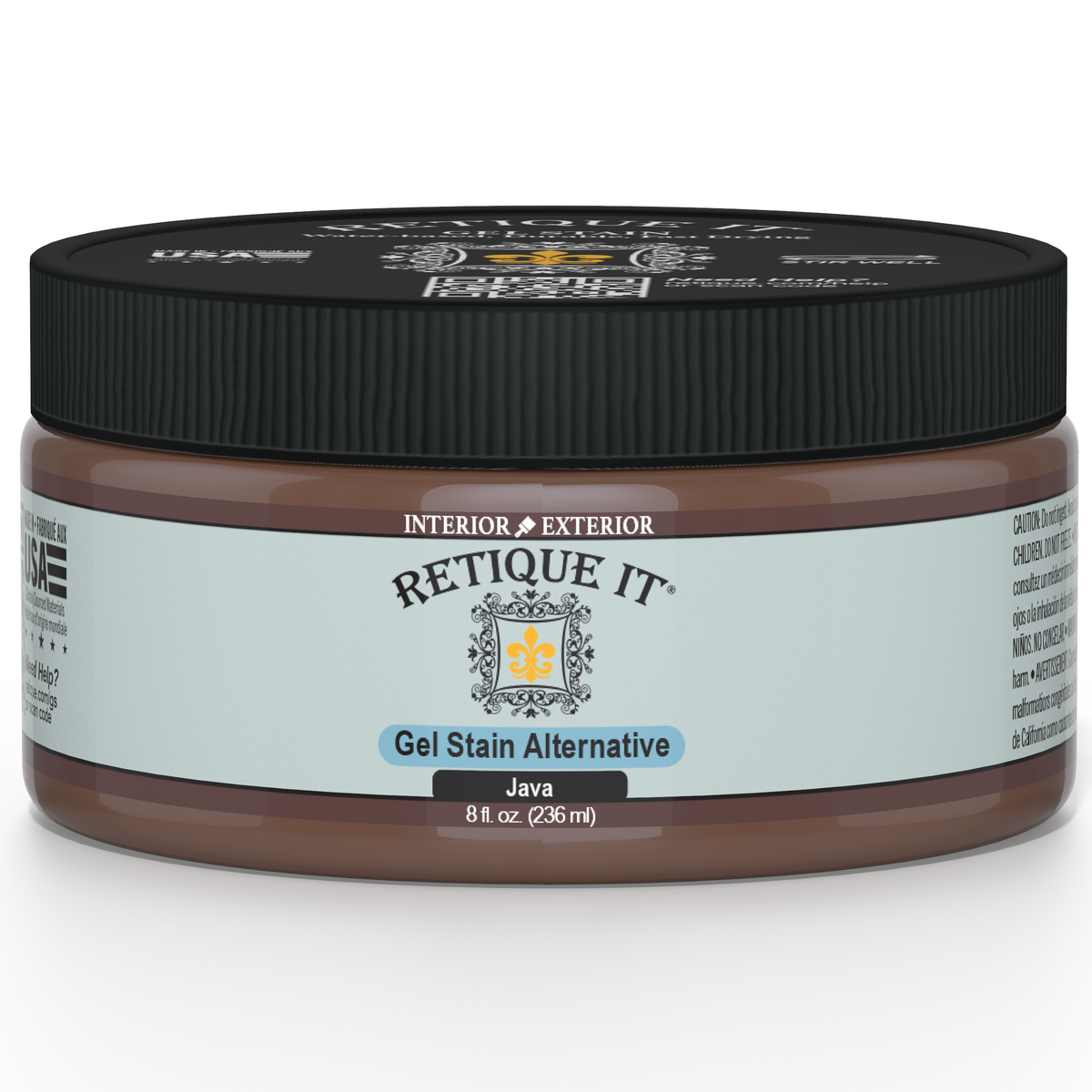 Retique It Gel Stain in Java, a wood stain product with a smooth gel texture and rich brown color for wood finishing.