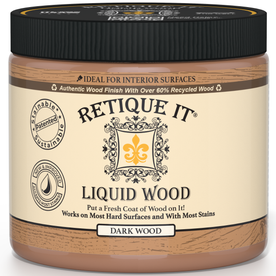 Retique It Liquid Wood Dark interior paint applied to a wall, showcasing a rich, wood-like finish for interior decor.