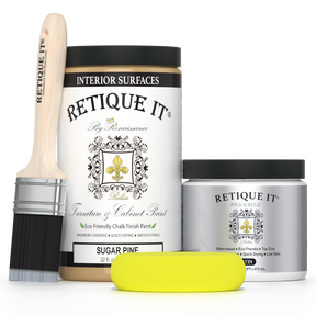 Retique It® furniture and cabinet paint in Sugar Pine quart, showing smooth, even application on wood surface.