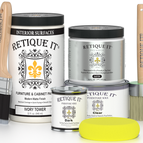 Retique It® Renaissance Furniture Paint in Ivory Tower, poly kit, shown on a furniture piece for a smooth, elegant finish.
