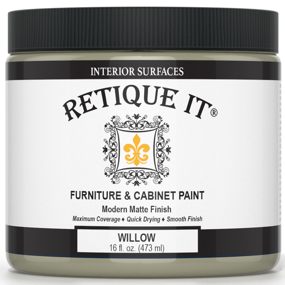 Retique It® Furniture & Cabinet Paint in Willow quart, showing the smooth, creamy paint consistency in a container.
