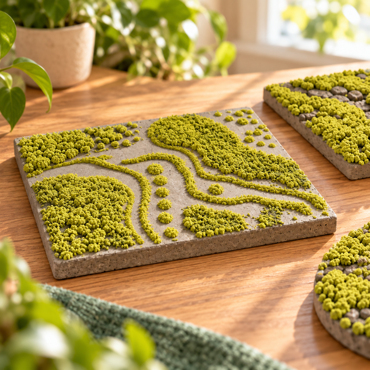 DecoArt Bloom Texture Paint in Acid Moss green, shown with a textured floral finish on a lifestyle surface