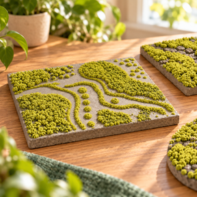DecoArt Bloom Texture Paint in Acid Moss green, shown with a textured floral finish on a lifestyle surface