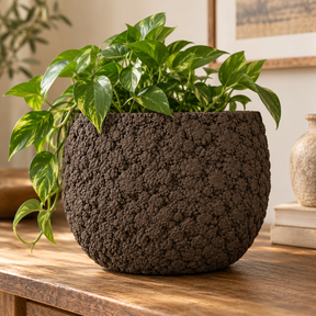 DecoArt Bloom Texture Paint in Battlefield Soil finish shown on home decor surface