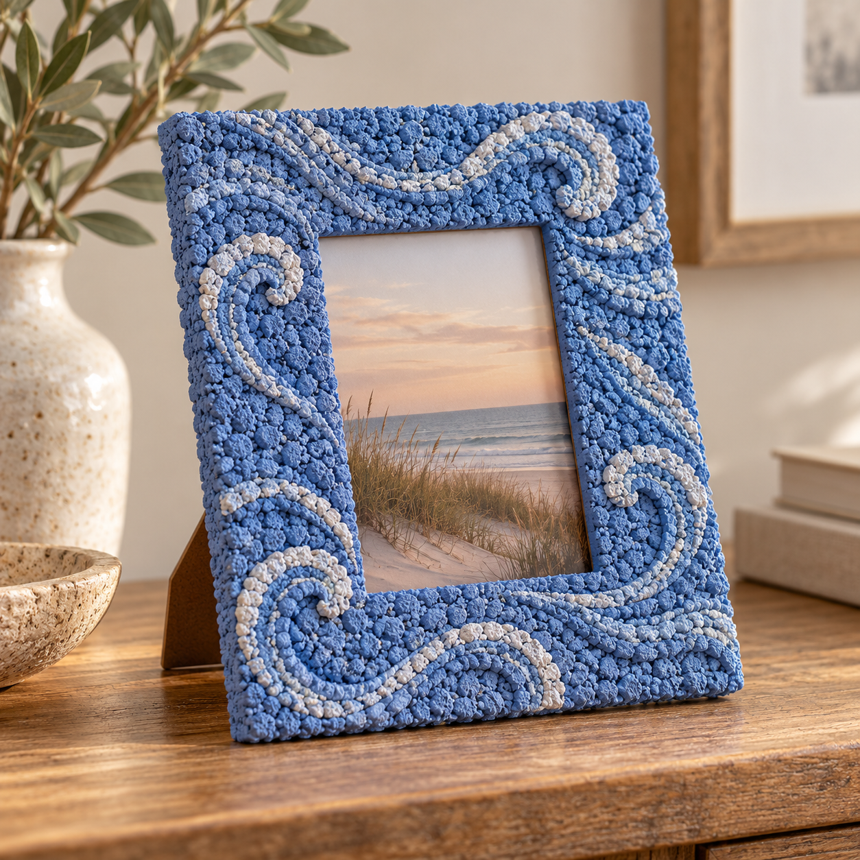 DecoArt Bloom Texture Paint in Ultramarine Lift applied to textured home decor surface