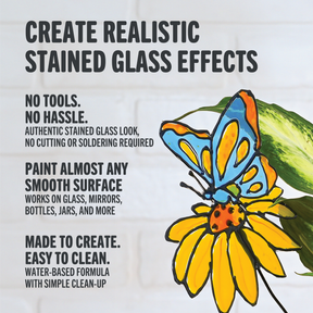 DecoArt stained glass paint complete set with vibrant colors and various brushes for creating stained glass artwork.